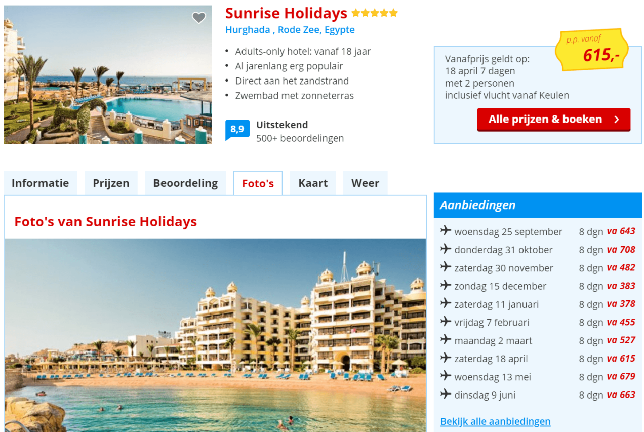 Sunrise hotel Egypte